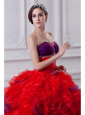 Fashionable Sweetheart Beading and Appliques Multi-color Quinceanera Dress with Ruffles