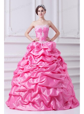 Pretty Rose Pink Strapless Appliques 2014 Quinceanera Dress with Appliques