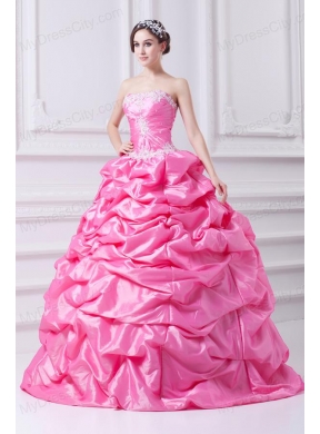 Pretty Rose Pink Strapless Appliques 2014 Quinceanera Dress with Appliques