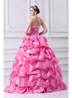 Pretty Rose Pink Strapless Appliques 2014 Quinceanera Dress with Appliques