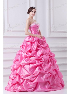Pretty Rose Pink Strapless Appliques 2014 Quinceanera Dress with Appliques