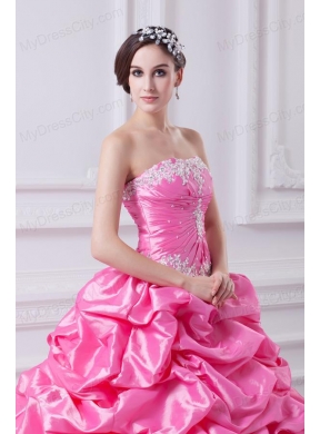 Pretty Rose Pink Strapless Appliques 2014 Quinceanera Dress with Appliques