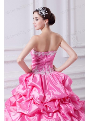 Pretty Rose Pink Strapless Appliques 2014 Quinceanera Dress with Appliques