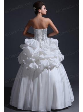 Strapless Ball Gown Beaded Decorate Bodice Taffeta Wedding Dress