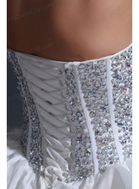 Strapless Ball Gown Beaded Decorate Bodice Taffeta Wedding Dress