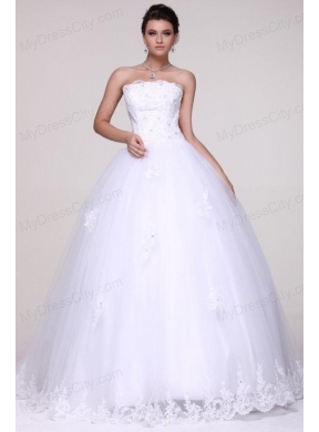 Strapless Ball Gown Lace Appliques Floor-length Wedding Dress