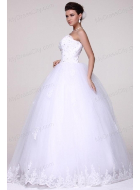Strapless Ball Gown Lace Appliques Floor-length Wedding Dress