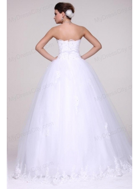 Strapless Ball Gown Lace Appliques Floor-length Wedding Dress