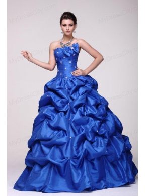 Strapless Beading and Pick-ups Taffeta Quinceanera Dress in Blue
