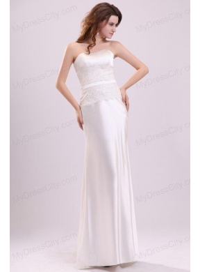 Strapless Column Appliques Decorate Bodice Floor-length Wedding Dress