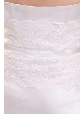 Strapless Column Appliques Decorate Bodice Floor-length Wedding Dress