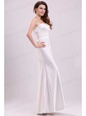 Strapless Column Appliques Decorate Bodice Floor-length Wedding Dress