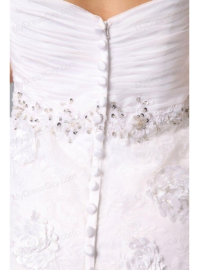 Sweetheart Hand Made Flowers and Beading Tea-length Wedding Dress