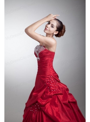 Wine Red A-line Strapless Taffeta Quinceanera Dress with Beading