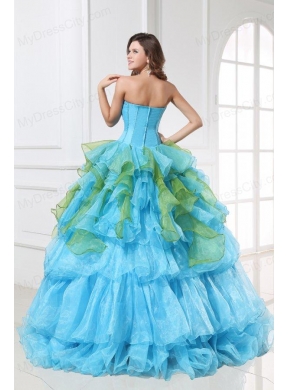 Appliques with Sequins Organza Long Quinceanera Dress in Aqua Blue