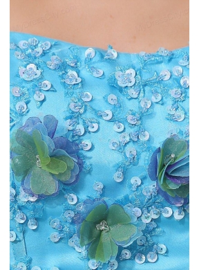 Appliques with Sequins Organza Long Quinceanera Dress in Aqua Blue