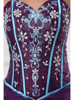 Aqua and Wine Red Strapless Beading and Ruche Quinceanera Dress