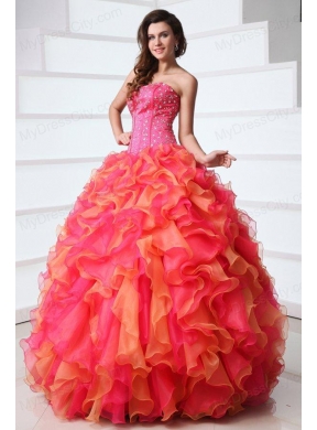 Beading and Rhinestone Strapless Multi-color Quinceanera Dress