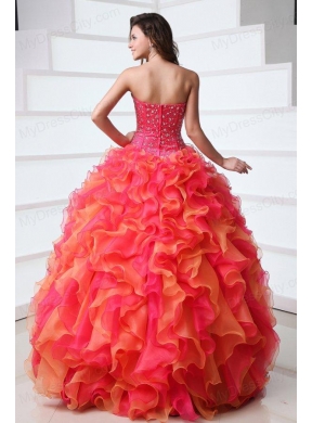 Beading and Rhinestone Strapless Multi-color Quinceanera Dress