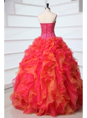 Beading and Rhinestone Strapless Multi-color Quinceanera Dress