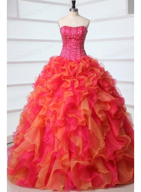 Beading and Rhinestone Strapless Multi-color Quinceanera Dress