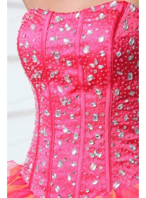 Beading and Rhinestone Strapless Multi-color Quinceanera Dress