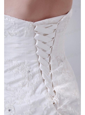 Column Strapless Mini-length Lace Wedding Dress with Lace Up