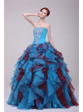Multi-color Strapless Beaded Decorate Quinceanera Dress with Ruffles