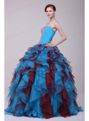 Multi-color Strapless Beaded Decorate Quinceanera Dress with Ruffles