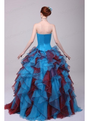 Multi-color Strapless Beaded Decorate Quinceanera Dress with Ruffles