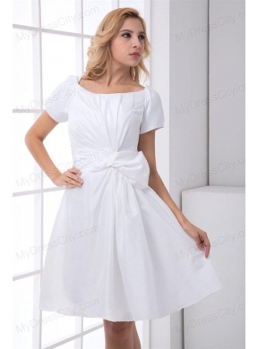 Pretty A-line Scoop Short Sleeves Wedding Dress with Ruching