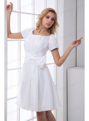 Pretty A-line Scoop Short Sleeves Wedding Dress with Ruching
