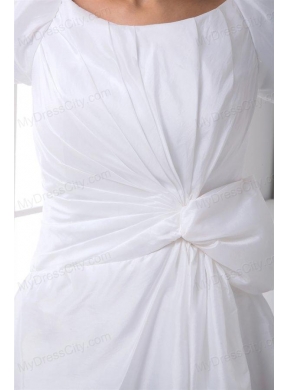 Pretty A-line Scoop Short Sleeves Wedding Dress with Ruching