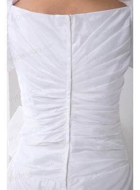 Pretty A-line Scoop Short Sleeves Wedding Dress with Ruching