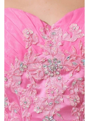 Rose Pink Sweetheart Appliques and Rolling Flowers Quinceanera Dress