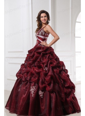 Spaghetti Straps Burgundy Long Quinceanera Dress with Appliques