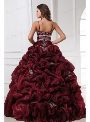 Spaghetti Straps Burgundy Long Quinceanera Dress with Appliques
