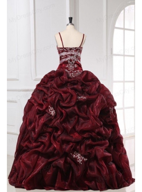 Spaghetti Straps Burgundy Long Quinceanera Dress with Appliques