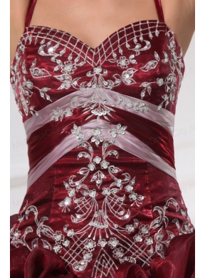 Spaghetti Straps Burgundy Long Quinceanera Dress with Appliques