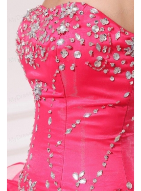 Strapless Organza Coral Red Quinceanera Dress with Beading and Ruffles