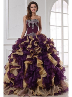 Sweetheart Beading and Ruffles Organza Multi-color Quinceanera Dress