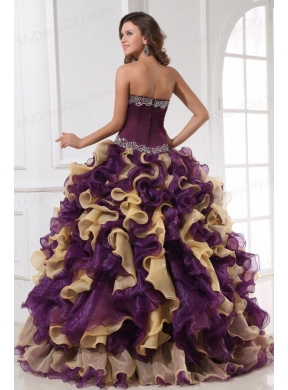 Sweetheart Beading and Ruffles Organza Multi-color Quinceanera Dress
