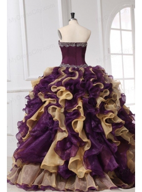 Sweetheart Beading and Ruffles Organza Multi-color Quinceanera Dress