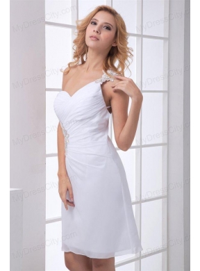 White One Shoulder Wedding Dress with Beading and Ruches