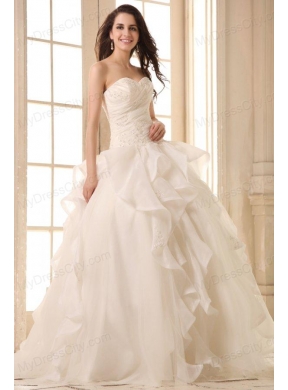 Ball Gown Sweetheart Wedding Dress with Appliques and Ruffles