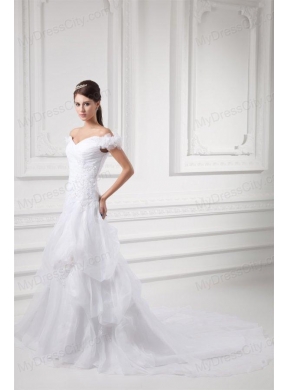 A-line Off The Shoulder Appliques and Pick-ups Wedding Dress