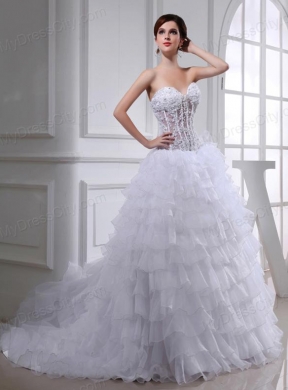 2014 Spring A-line Sweetheart Organza Appliques Ruffled Layers Wedding Dress