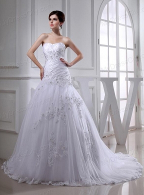 2014 Spring Lace Ball Gown Appliques Wedding Dress with Sweetheart