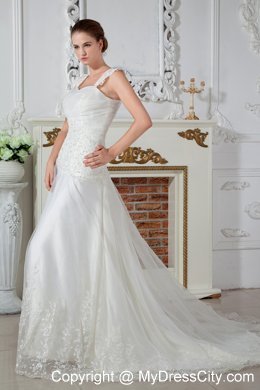 Empire Straps Court Train Appliques and Lace Wedding Dress 2013 on Sale