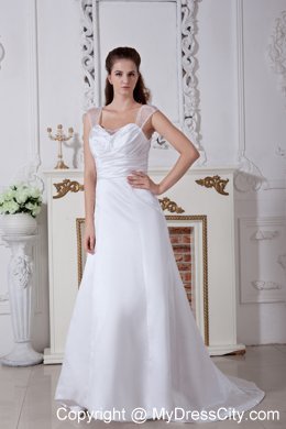 Discounted Empire Court Train Ruching Wedding Dresses with Wide Straps